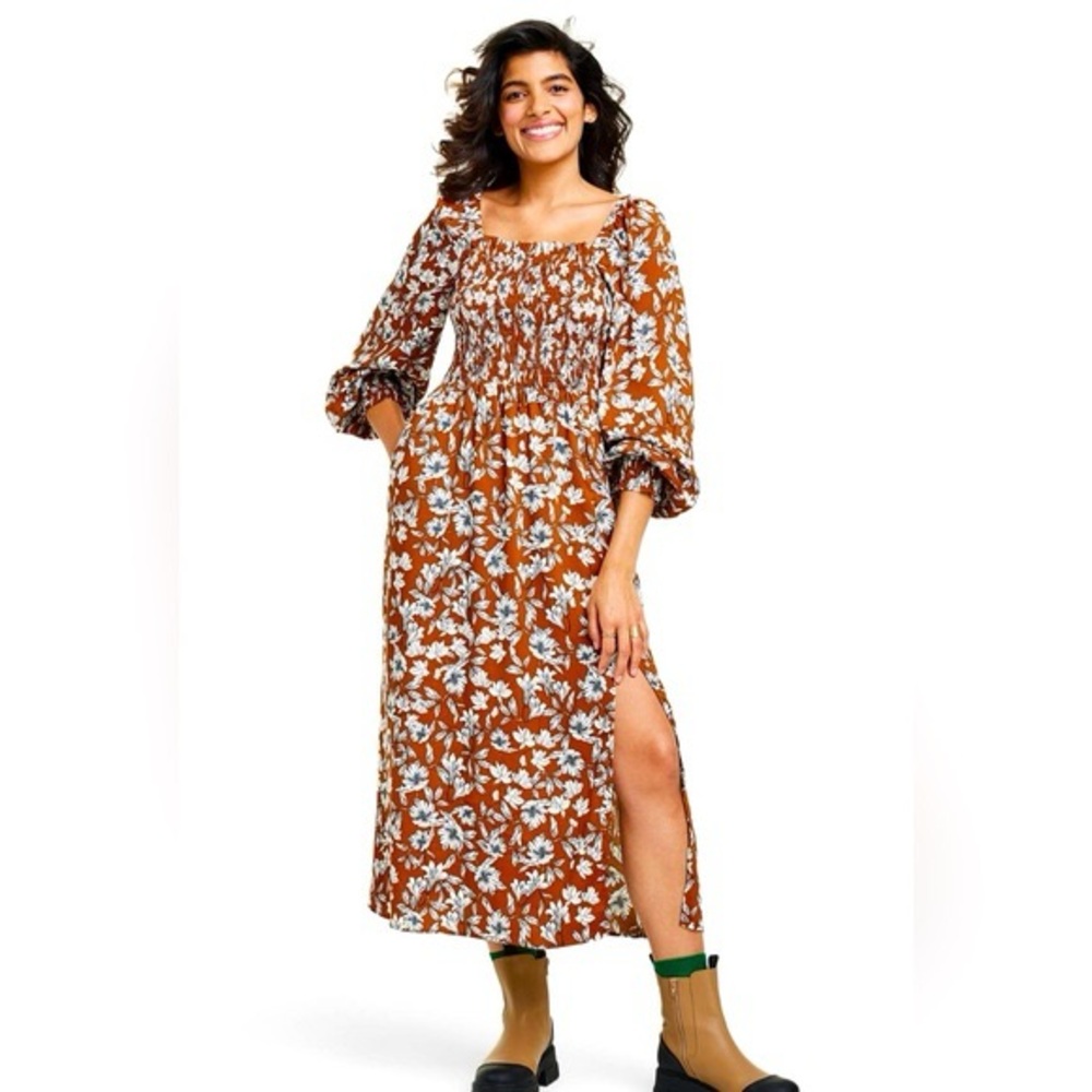 La Ligne for Target Floral Long Sleeve Dress in Brown and White